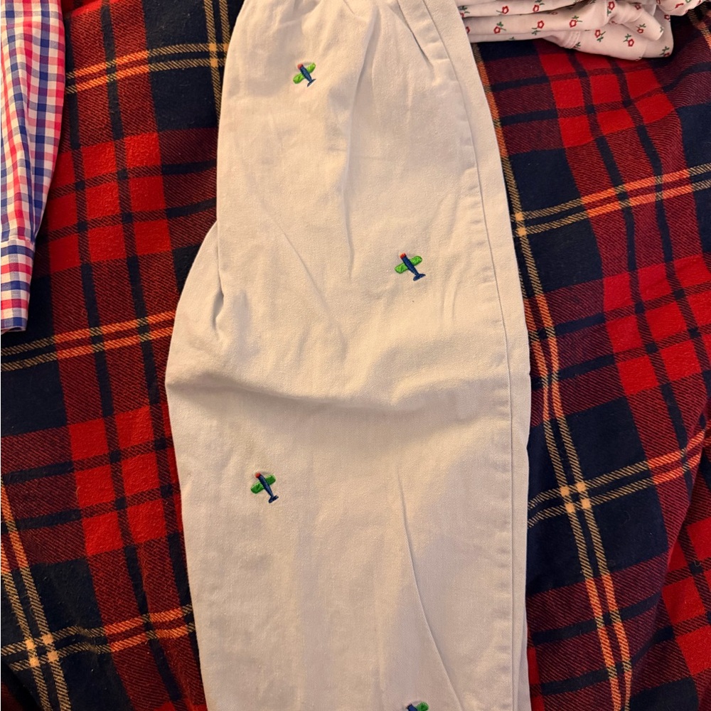 White Pants with Embroidered Trees